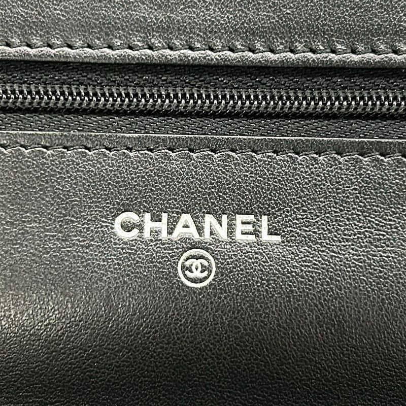 Chanel Wallet Quilted Pink Black Chain Silver Leather