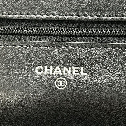 Chanel Wallet Quilted Pink Black Chain Silver Leather