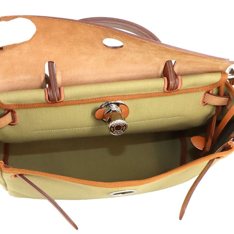 Hermes Herbag Zip Lutourne 31 PM 2-Way Hand Shoulder Bag Toile Military