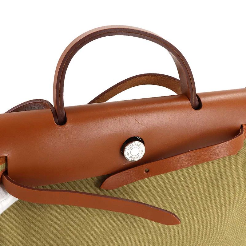 Hermes Herbag Zip Lutourne 31 PM 2-Way Hand Shoulder Bag Toile Military