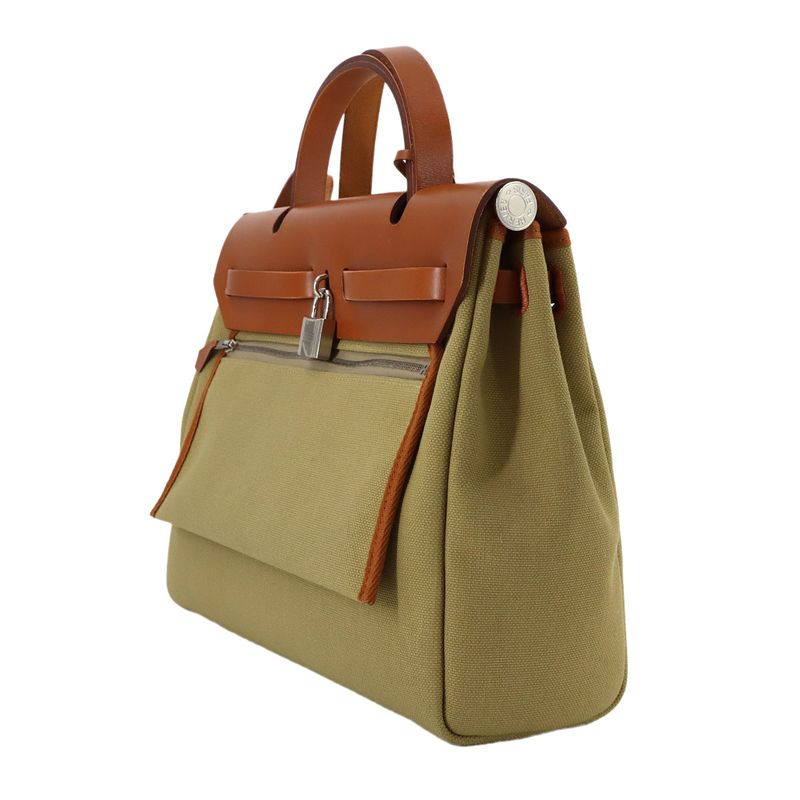 Hermes Herbag Zip Lutourne 31 PM 2-Way Hand Shoulder Bag Toile Military