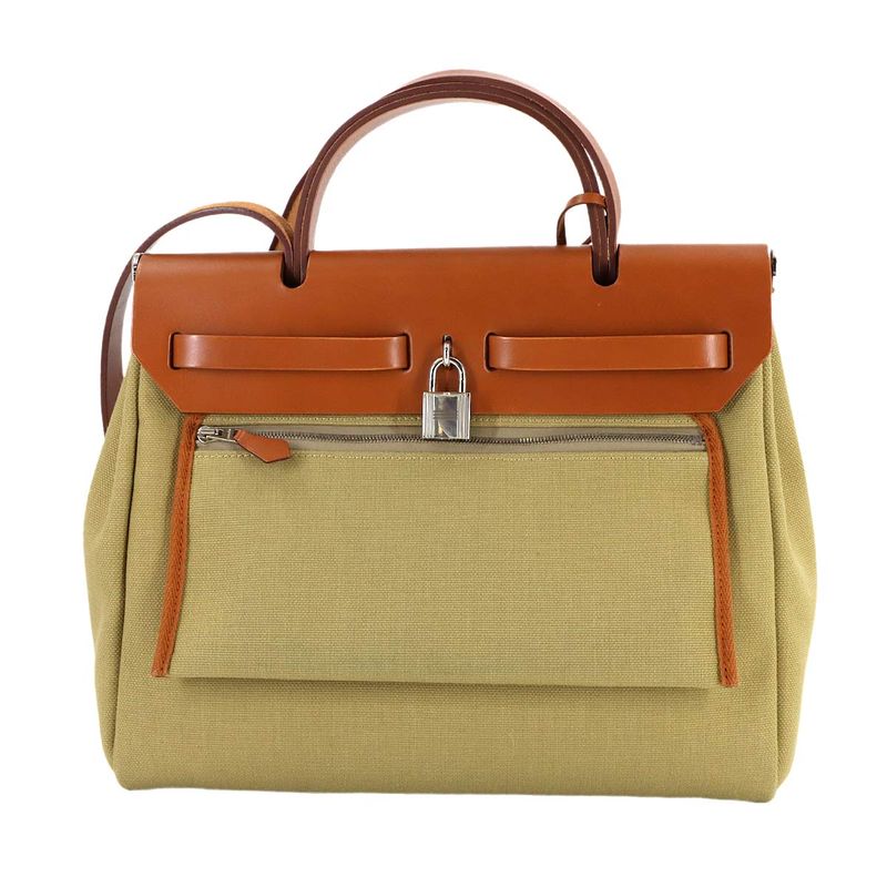 Hermes Herbag Zip Lutourne 31 PM 2-Way Hand Shoulder Bag Toile Military
