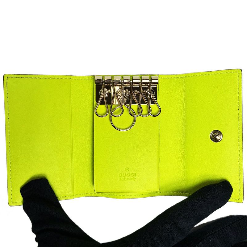 Gucci Key Case 6 Key Neon Heart GG Yellow Key Holder