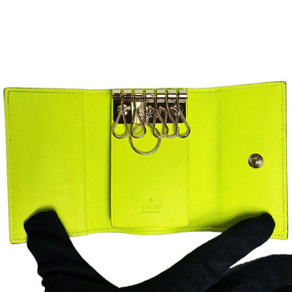 Gucci Key Case 6 Key Neon Heart GG Yellow Key Holder