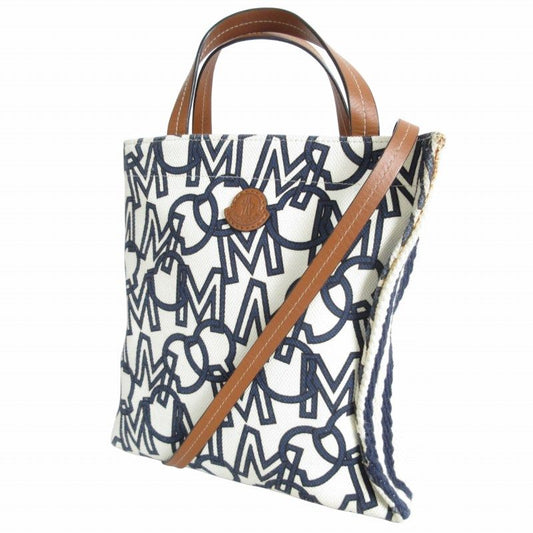 Moncler Raya Canvas Leather 2-Way Tote Shoulder Bag Pouch Down Monogram White