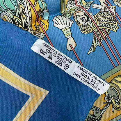 Hermes Carre 90 le Temps Des Marionnettes Marionette Time Silk Scarf Blue