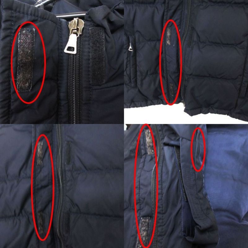 Prada Down Jacket Nylon Stand Collar Hood 44 S Navy