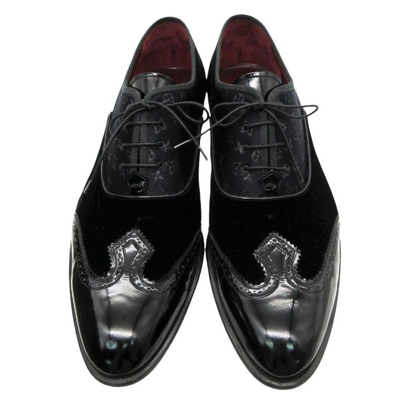 Louis Vuitton Dress Shoes Monogram Jacquard Velour Contrast Leather Business 10