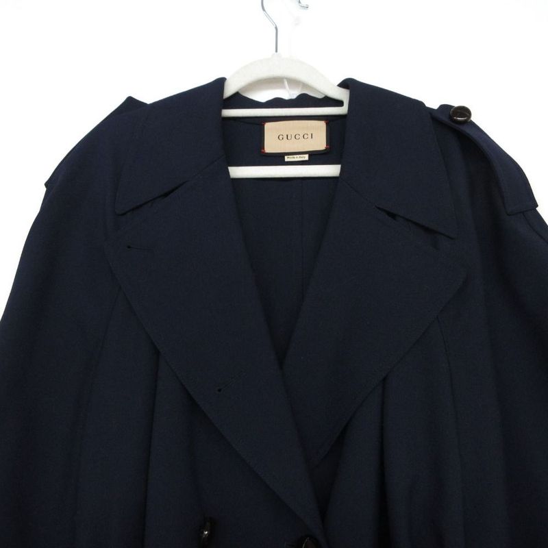 Gucci Long Trench Coat Back Pleated Navy 38