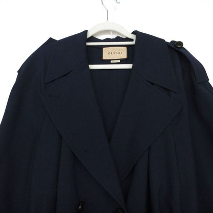 Gucci Long Trench Coat Back Pleated Navy 38