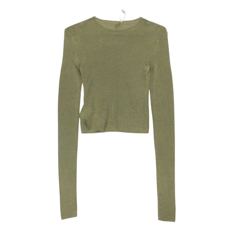 Saint Laurent Knit Crop Top Sheer Pullover Top S Green Sweater