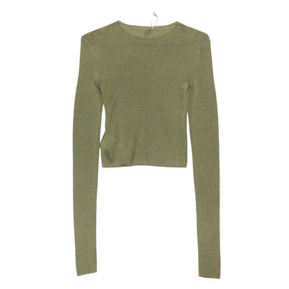 Saint Laurent Knit Crop Top Sheer Pullover Top S Green Sweater