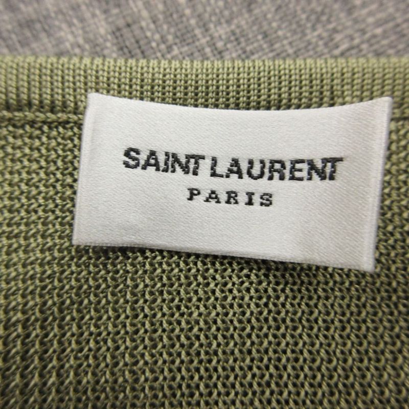 Saint Laurent Knit Crop Top Sheer Pullover Top S Green Sweater