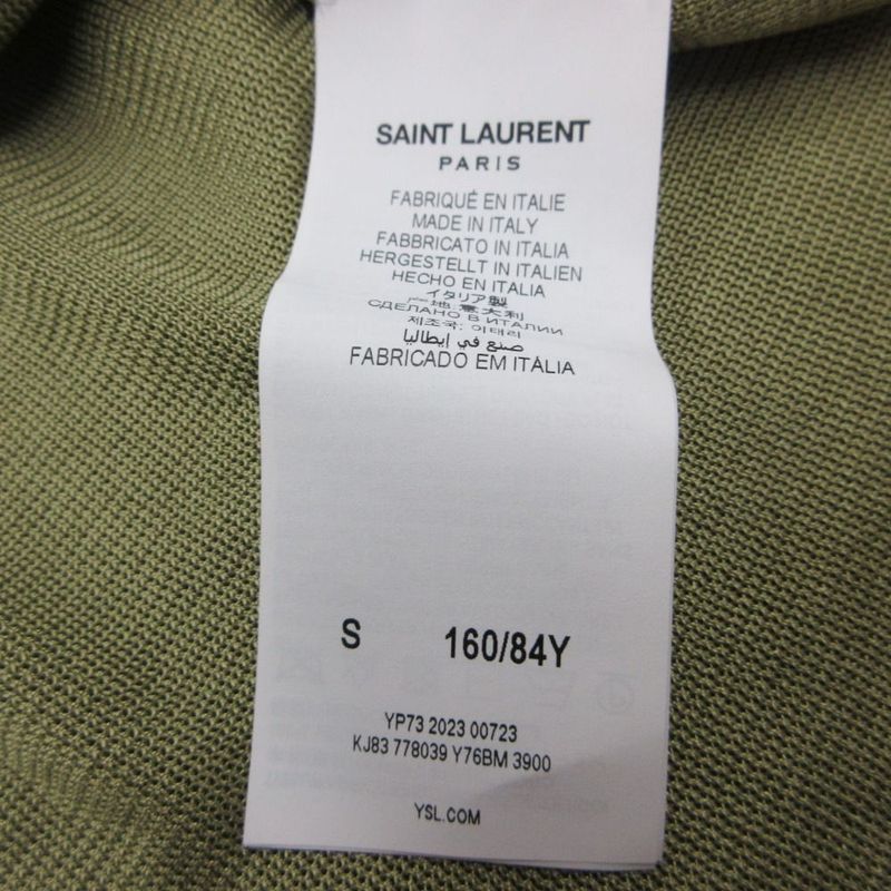 Saint Laurent Knit Crop Top Sheer Pullover Top S Green Sweater