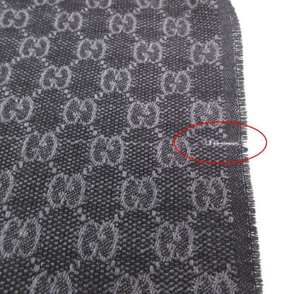 Gucci Scarf Shawl Web Line GG Pattern Fringe Gray Black