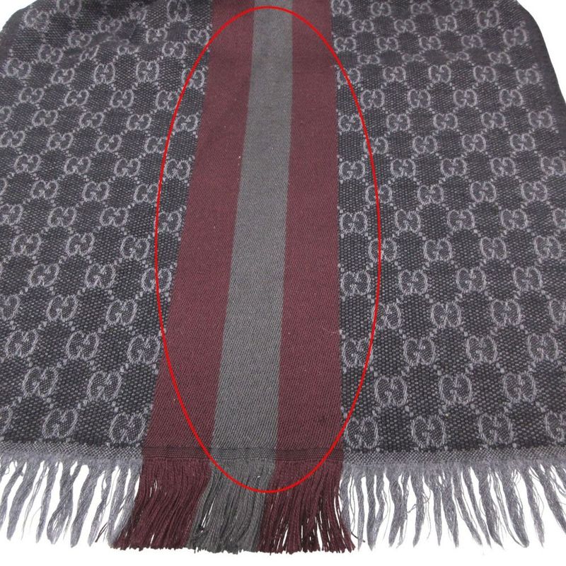 Gucci Scarf Shawl Web Line GG Pattern Fringe Gray Black