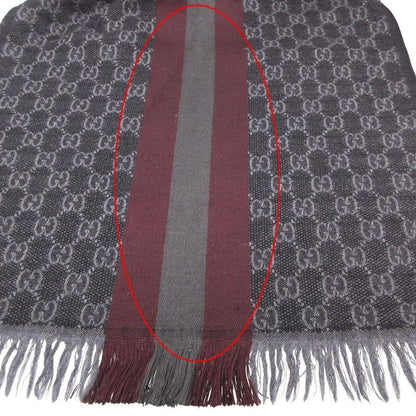 Gucci Scarf Shawl Web Line GG Pattern Fringe Gray Black