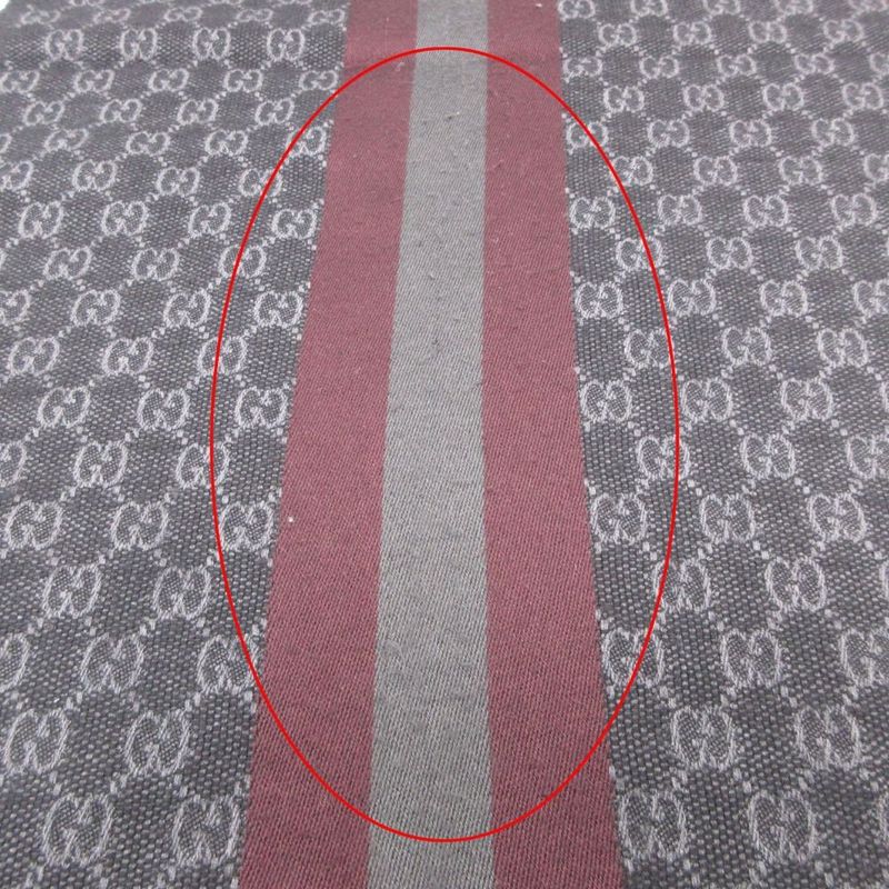 Gucci Scarf Shawl Web Line GG Pattern Fringe Gray Black