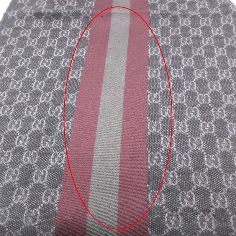 Gucci Scarf Shawl Web Line GG Pattern Fringe Gray Black