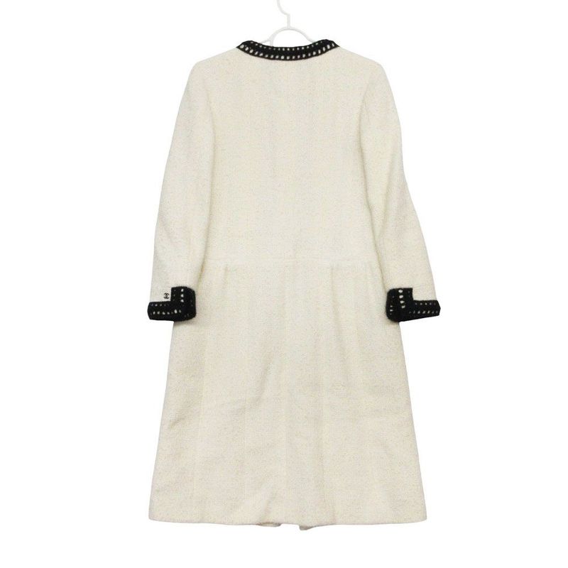 Chanel Bicolor Tweed Coat White 36