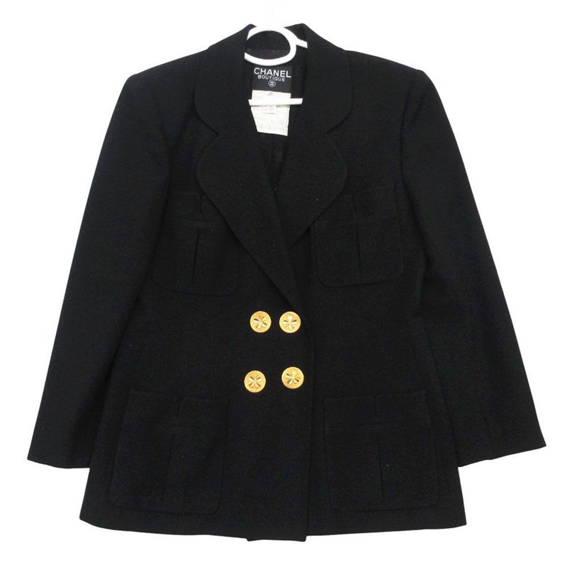 Chanel Vintage CC Logo Gold Button Skirt Double Breasted 38
