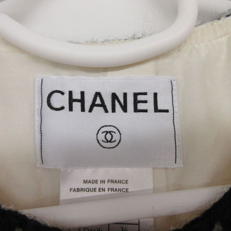 Chanel Bicolor Tweed Coat White 36