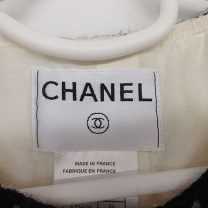 Chanel Bicolor Tweed Coat White 36