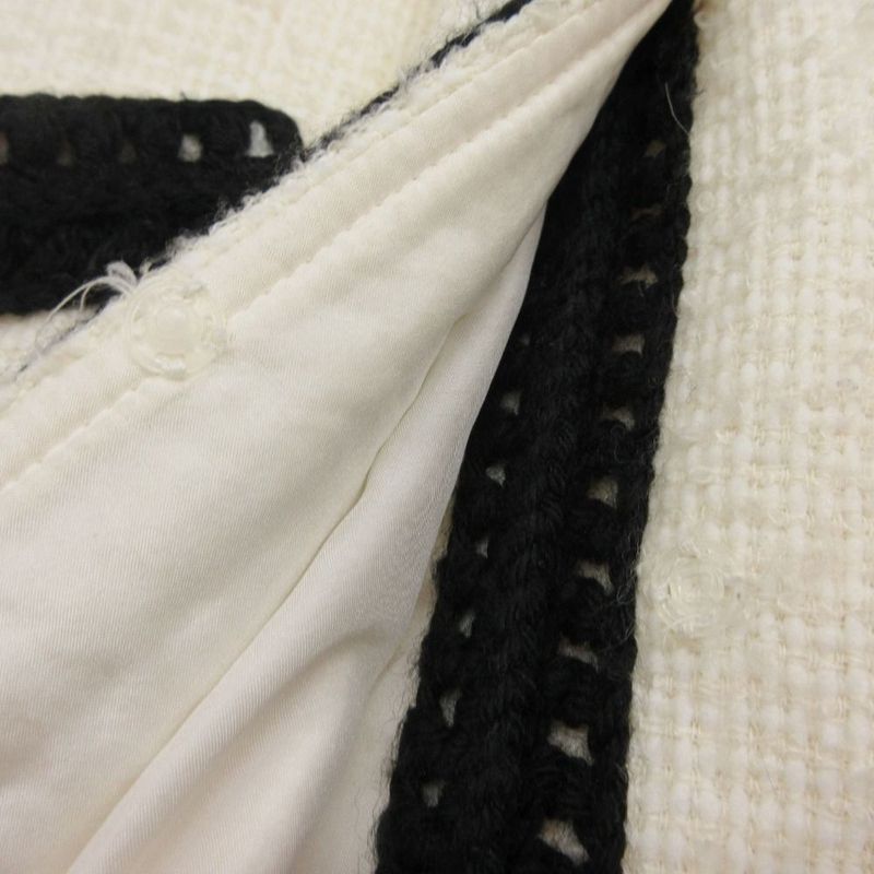Chanel Bicolor Tweed Coat White 36
