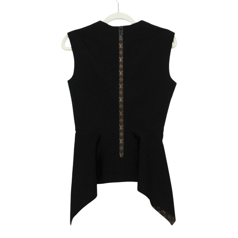 Louis Vuitton Peplum Top Stretch Top Sleeveless Monogram 34 XS Black