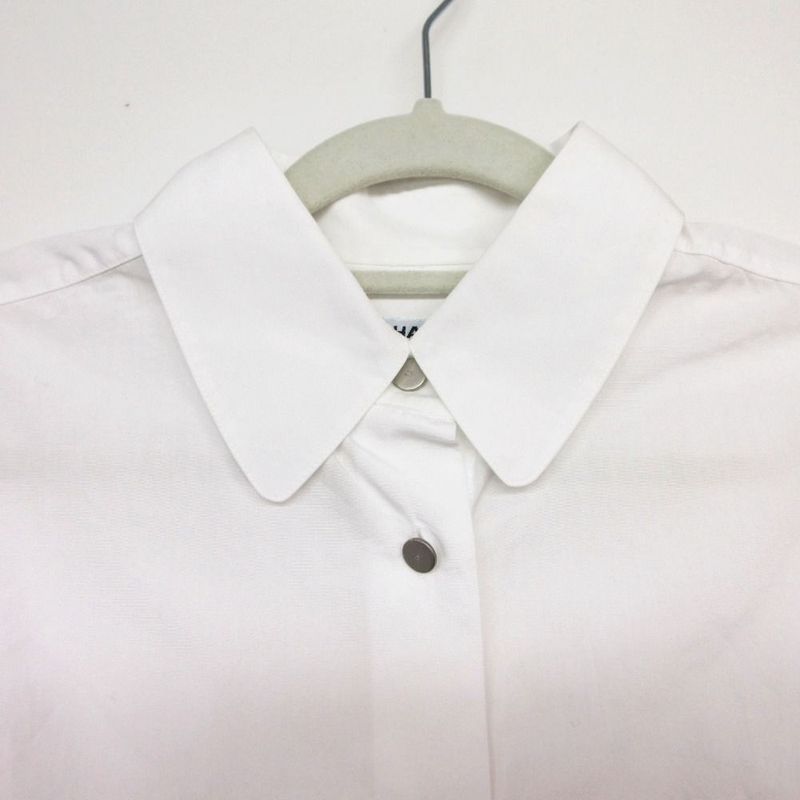 Chanel Quality Shirt Blouse Long Sleeve Wide CC Logo Button Inside Out Top White