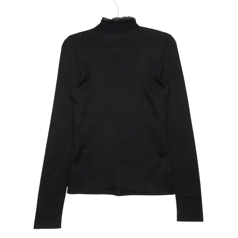 Hermes Silk Knit Sweater High Neck Long Sleeve Mesh Top 36 S Black