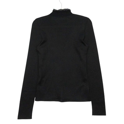 Hermes Silk Knit Sweater High Neck Long Sleeve Mesh Top 36 S Black