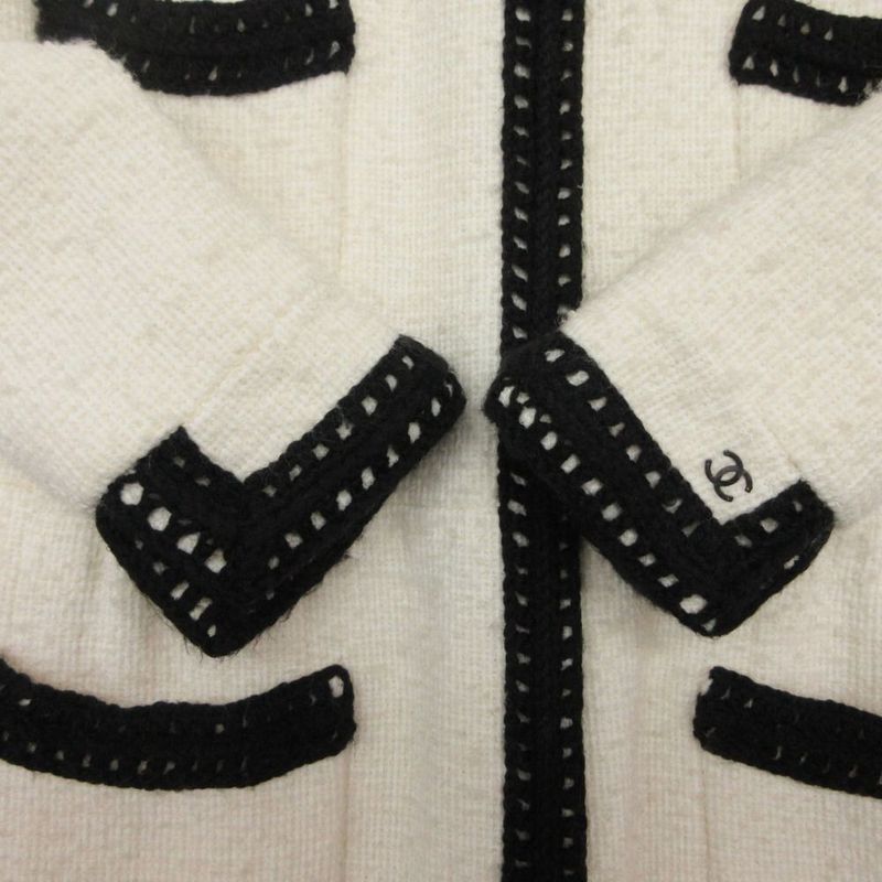 Chanel Bicolor Tweed Coat White 36