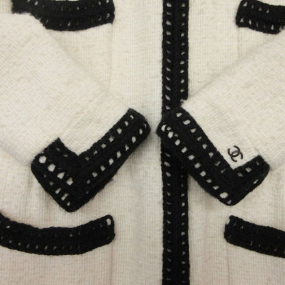Chanel Bicolor Tweed Coat White 36
