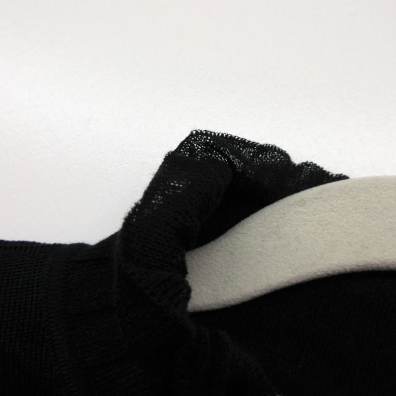Hermes Silk Knit Sweater High Neck Long Sleeve Mesh Top 36 S Black
