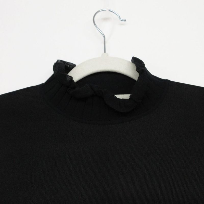 Hermes Silk Knit Sweater High Neck Long Sleeve Mesh Top 36 S Black
