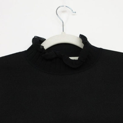Hermes Silk Knit Sweater High Neck Long Sleeve Mesh Top 36 S Black