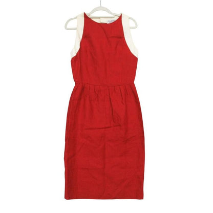 Chanel Vintage Set Cropped Jacket Double Gold Button Dress Linen 38 M Red