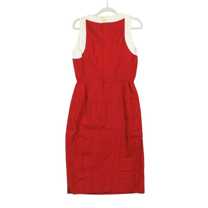 Chanel Vintage Set Cropped Jacket Double Gold Button Dress Linen 38 M Red