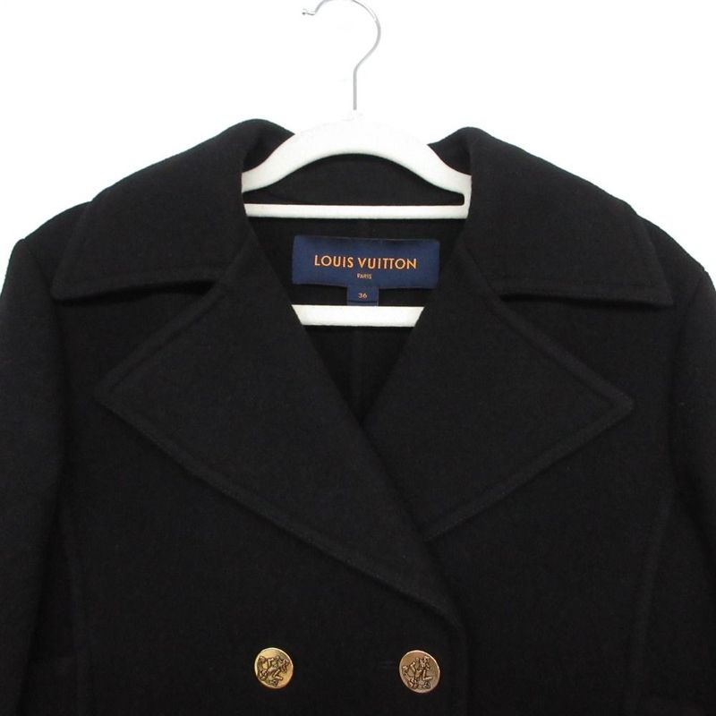 Louis Vuitton Cashmere Peacoat Double Breasted Jacket Anchor Gold Button 36 S