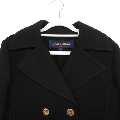 Louis Vuitton Cashmere Peacoat Double Breasted Jacket Anchor Gold Button 36 S