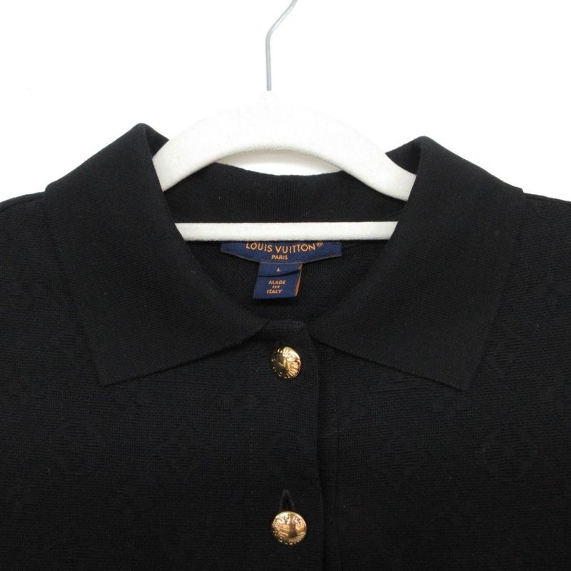Louis Vuitton Dress Short Sleeve Monogram Pique Polo Gold Button L Black