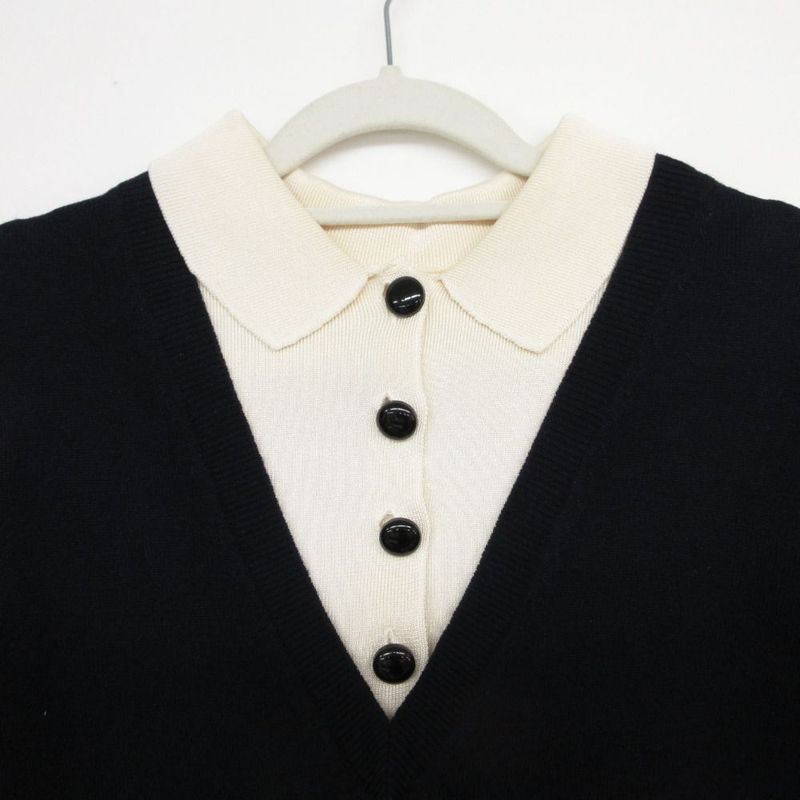 Louis Vuitton Cashmere Blend Knit Sweater Long Sleeve Layered 2-Way Top S Navy