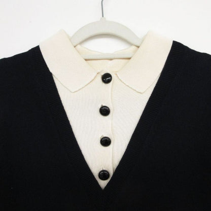 Louis Vuitton Cashmere Blend Knit Sweater Long Sleeve Layered 2-Way Top S Navy