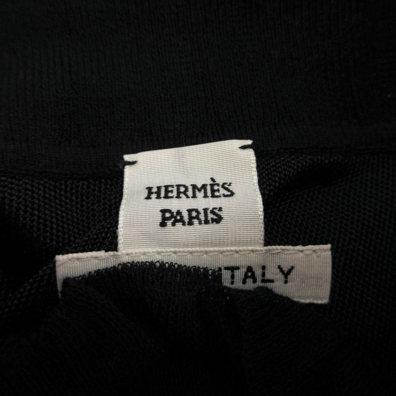 Hermes Silk Knit Sweater High Neck Long Sleeve Mesh Top 36 S Black