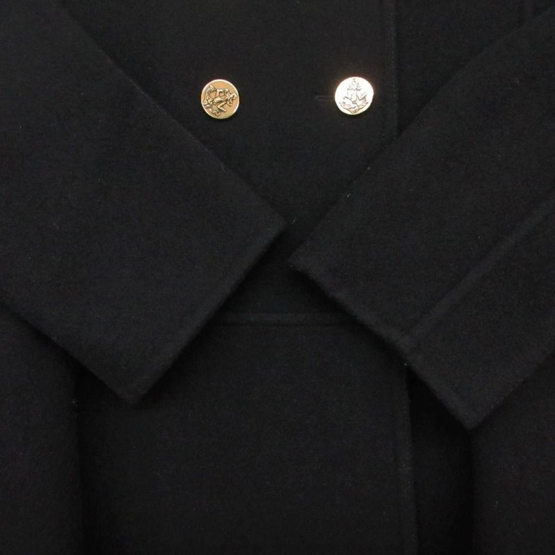 Louis Vuitton Cashmere Peacoat Double Breasted Jacket Anchor Gold Button 36 S