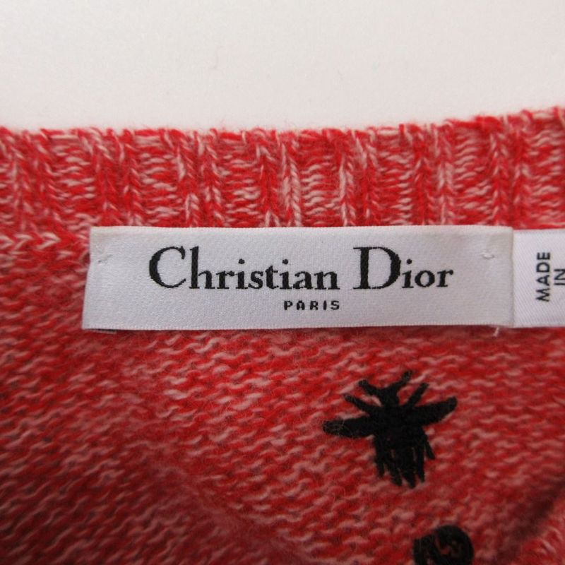 Dior Cashmere Blend Knit Sweater Long Sleeve Heart Embroidery 38 S Red