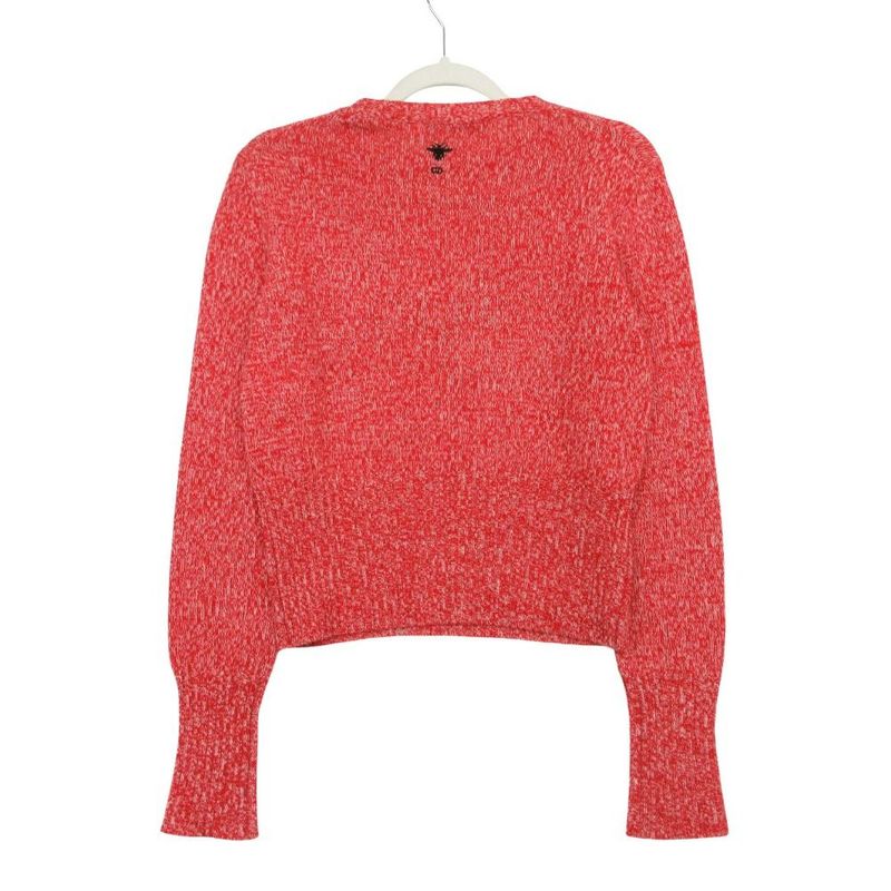 Dior Cashmere Blend Knit Sweater Long Sleeve Heart Embroidery 38 S Red