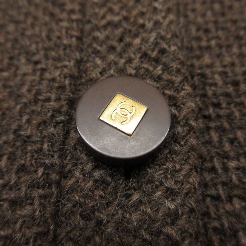 Chanel Vintage Tweed Tailored Jacket Square CC Logo Button 38 M Brown