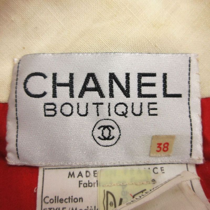 Chanel Vintage Set Cropped Jacket Double Gold Button Dress Linen 38 M Red